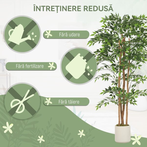 HOMCOM Plantă artificială Ficus Banyan din PEVA și lemn, cu ramuri flexibile și ghiveci din PP și ciment | Aosom Romania