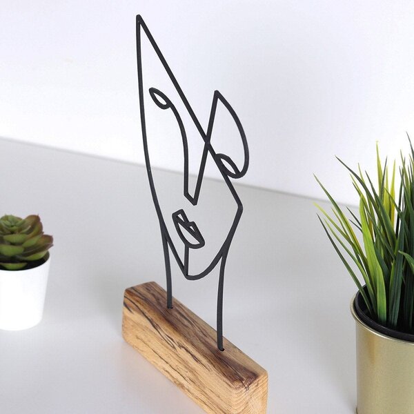 Accesoriu decorativ MASK, negru/stejar, metal/lemn, 17x4x30 cm