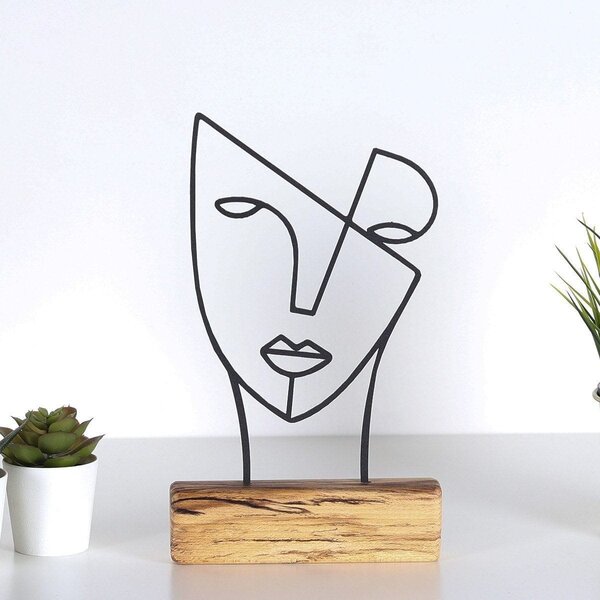 Accesoriu decorativ MASK, negru/stejar, metal/lemn, 17x4x30 cm