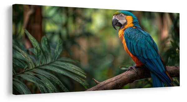 Tablou papagal printre frunze tropicale