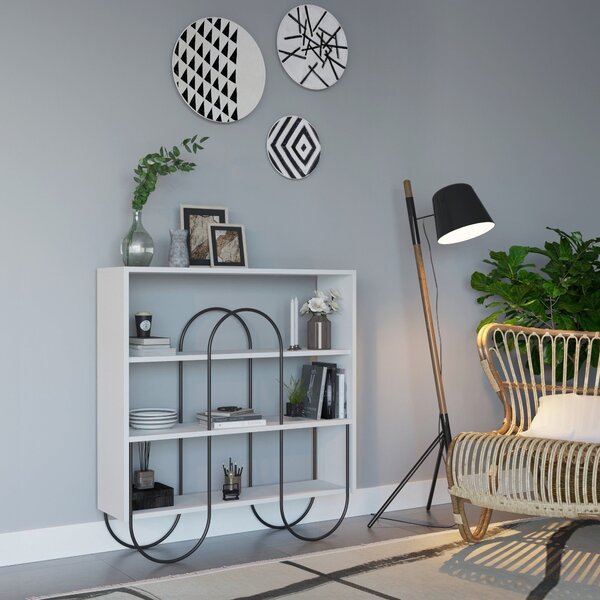 Consola NORFOLK, alb/negru, PAL melaminat/metal, 96x26x99 cm