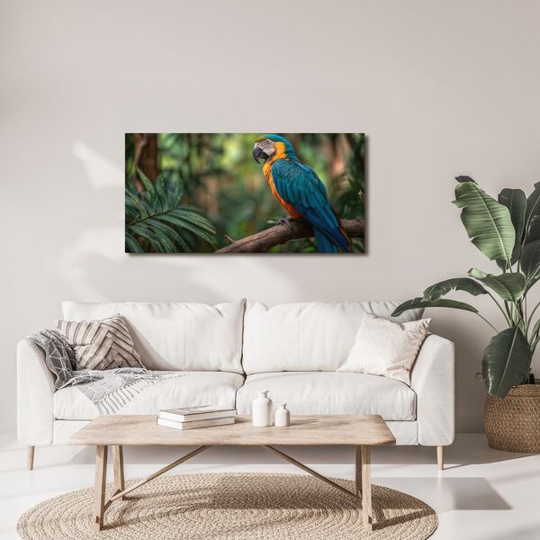 Tablou papagal printre frunze tropicale