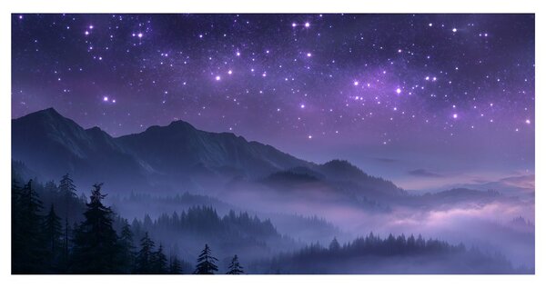 Tablou nebuloasă nocturnă în munți
