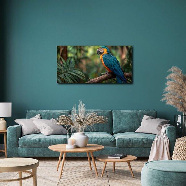 Tablou papagal printre frunze tropicale
