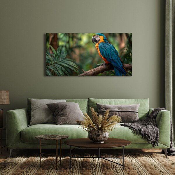 Tablou papagal printre frunze tropicale