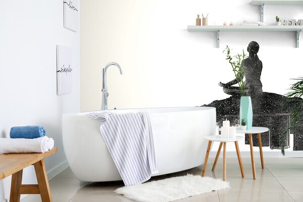 Tapet meditația femeii în design alb-negru