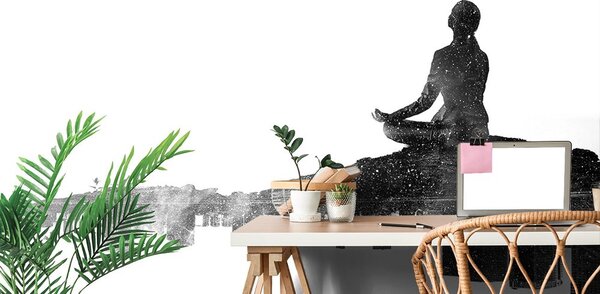 Tapet meditația femeii în design alb-negru
