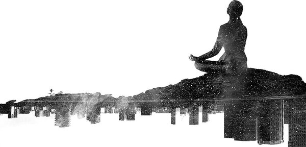Tapet meditația femeii în design alb-negru