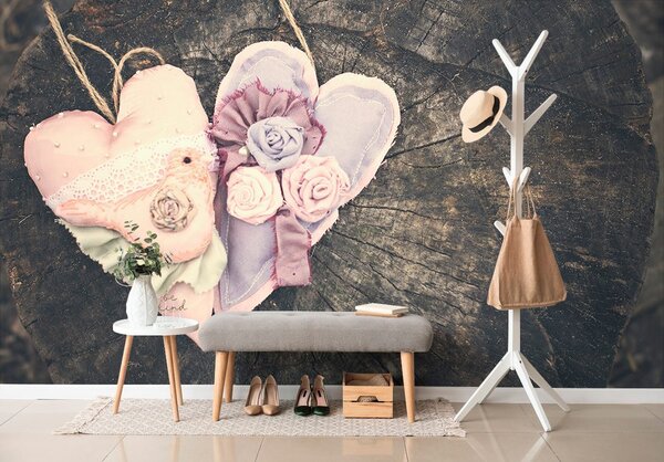Fototapet handmade inimioare pe trunchi