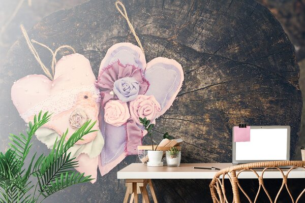 Fototapet handmade inimioare pe trunchi