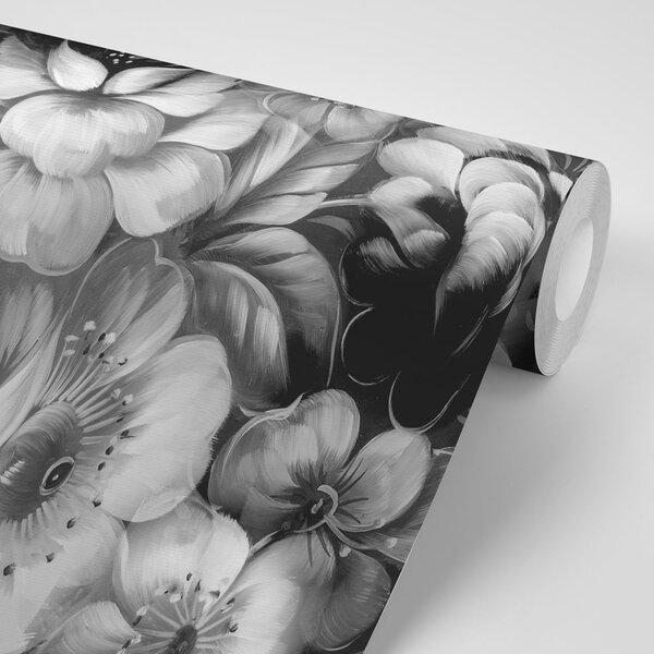 Tapet flori în design alb-negru
