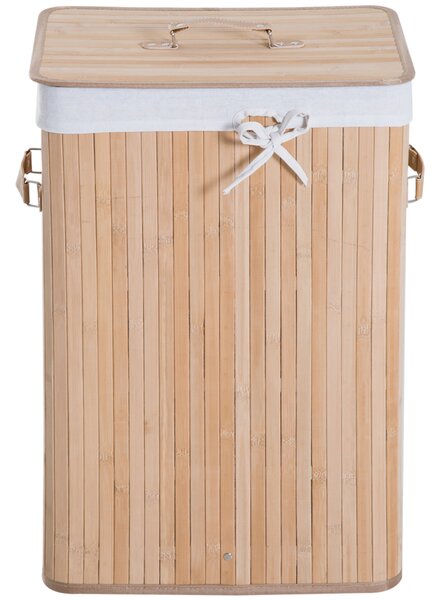 HOMCOM Coș de Rufe din Bambus cu Capac și Geantă Detașabilă, 40x30x60cm, Design Natural | Aosom Romania
