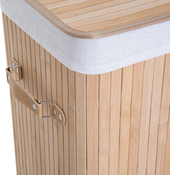 HOMCOM Coș de Rufe din Bambus cu Capac și Geantă Detașabilă, 40x30x60cm, Design Natural | Aosom Romania