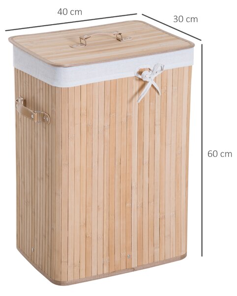 HOMCOM Coș de Rufe din Bambus cu Capac și Geantă Detașabilă, 40x30x60cm, Design Natural | Aosom Romania
