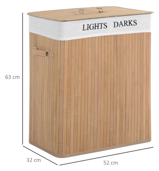 Cos de rufe HOMCOM din bambus cu capac, natural, 52x32x63cm | Aosom RO