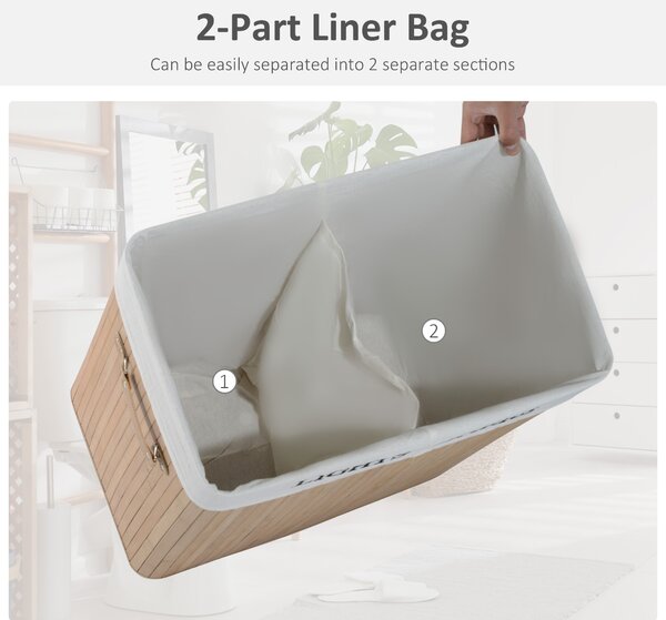 Cos de rufe HOMCOM din bambus cu capac, natural, 52x32x63cm | Aosom RO