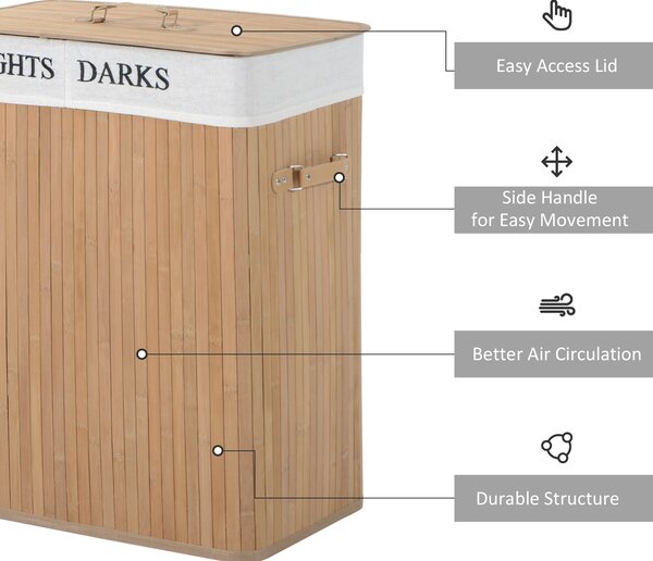 Cos de rufe HOMCOM din bambus cu capac, natural, 52x32x63cm | Aosom RO