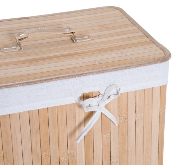 HOMCOM Coș de Rufe din Bambus cu Capac și Geantă Detașabilă, 40x30x60cm, Design Natural | Aosom Romania