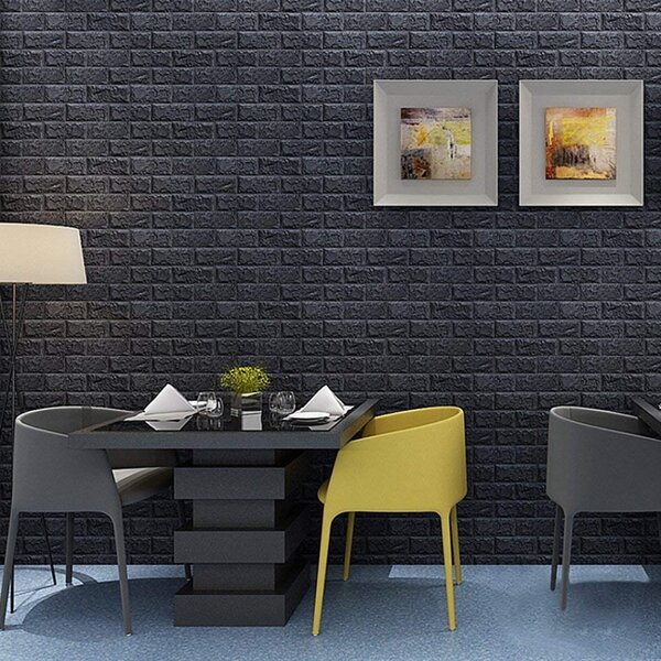 Tapet 3D Black design perete modern din caramida in relief, Autoadeziv , 77x70 cm