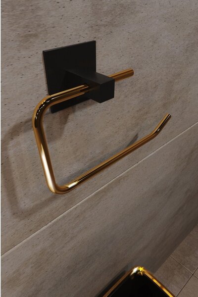 Suport hartie igienica 498HFT1118, negru/auriu, metal, 8x5x16 cm