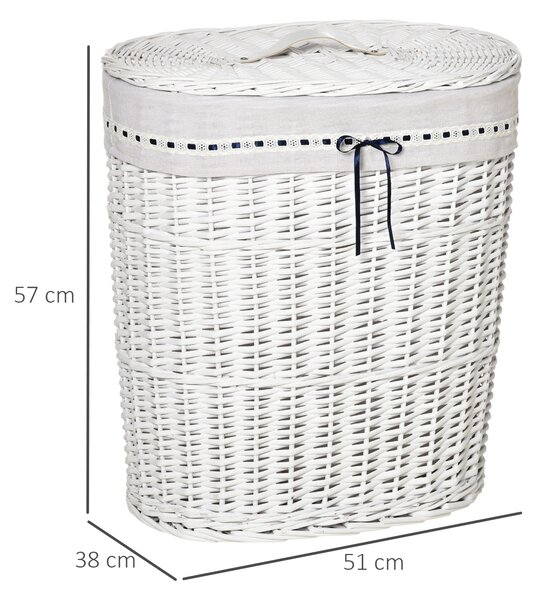 HOMCOM Coș de Rufe din Răchită cu Capac și Sac Interior Lavabil, Design Elegant, Alb | Aosom România