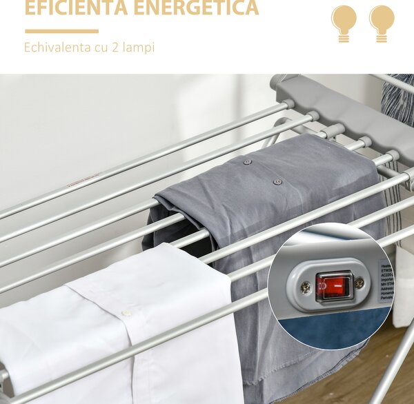 HOMCOM Uscător de Rufe Electric, Suport pentru Uscarea Rufelor cu Încălzire 45-55℃, 144x53x96 cm, Argintiu | Aosom Romania
