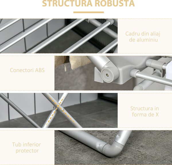 HOMCOM Uscător de Rufe Electric, Suport pentru Uscarea Rufelor cu Încălzire 45-55℃, 144x53x96 cm, Argintiu | Aosom Romania