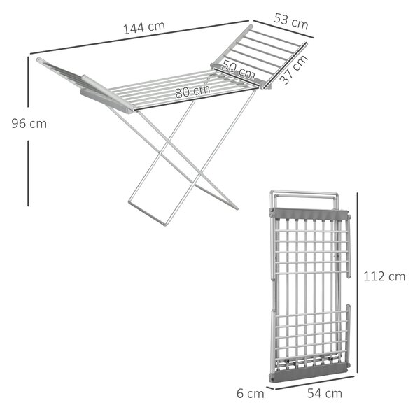 HOMCOM Uscător de Rufe Electric, Suport pentru Uscarea Rufelor cu Încălzire 45-55℃, 144x53x96 cm, Argintiu | Aosom Romania