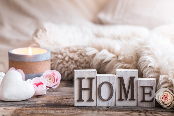 Fototapet natura moartă cu inscripție Home