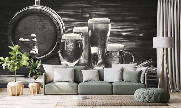 Fototapet festivalul berii în design alb-negru