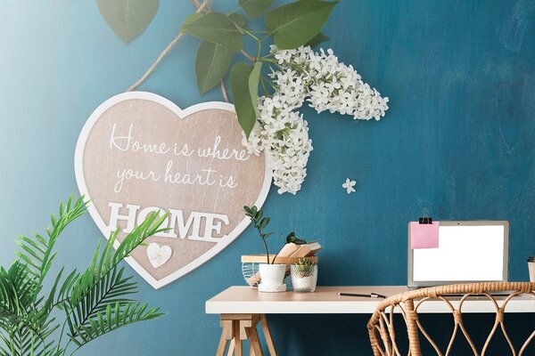 Fototapet inima cu citat - Home is where your heart is