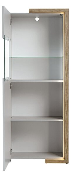 Vitrina DASAR, grej/stejar, PAL laminat/sticla, 64x40x163 cm