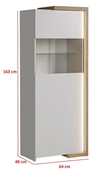 Vitrina DASAR, grej/stejar, PAL laminat/sticla, 64x40x163 cm