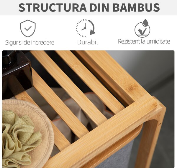 Cos de rufe din bambus HOMCOM, 3 pungi glisante, material textil | Aosom Romania