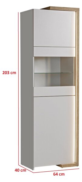 Vitrina DASAR, grej/stejar, PAL laminat/sticla, 64x40x203 cm