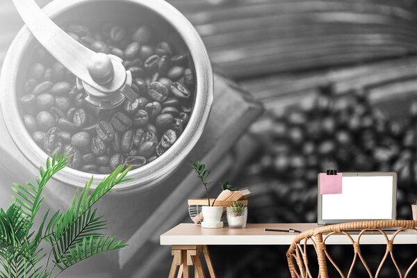 Fototapet mașină de măcinat cafea vintage în alb-negru