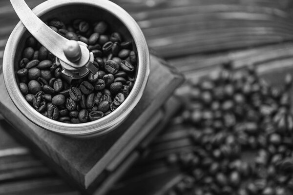 Fototapet mașină de măcinat cafea vintage în alb-negru