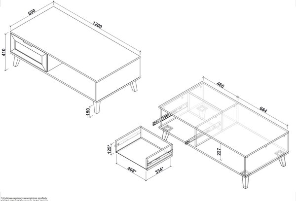 Masuta cafea BORNEO, stejar artisan, PAL laminat, 120x60x41 cm