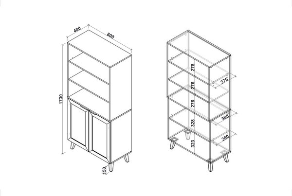 Biblioteca BORNEO, stejar artisan, PAL laminat, 80x40x173 cm