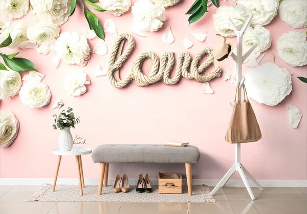 Fototapet cu inscripție Love în design romantic