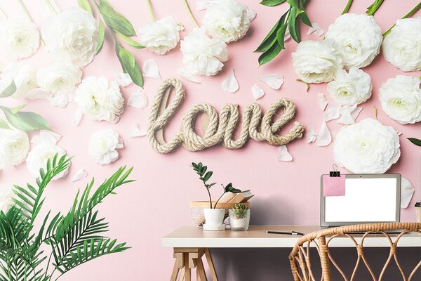Fototapet cu inscripție Love în design romantic