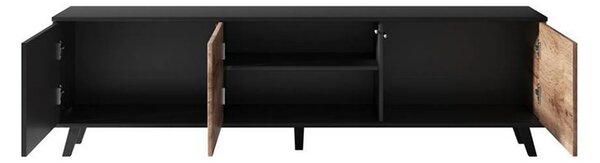 Comoda TV RANDOM, stejar wotan/negru, PAL furniruit, 180x40x52 cm