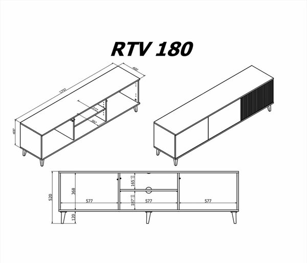 Comoda TV RANDOM, stejar wotan/negru, PAL furniruit, 180x40x52 cm