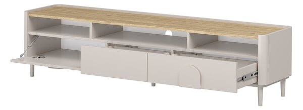 Comodă TV Amilio 200 cm cu sertare - cashmere / stejar uleiat / mânere cashmere