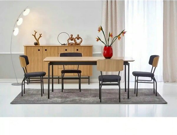Masa extensibila SMART, stejar/negru, furnir/metal, 170/250x100x76 cm