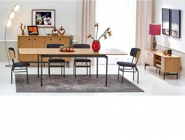 Masa extensibila SMART, stejar/negru, furnir/metal, 170/250x100x76 cm