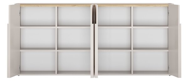 Comodă Amilio 200 cm cu 4 uși - cașmir / stejar uleiat / mânere cașmir