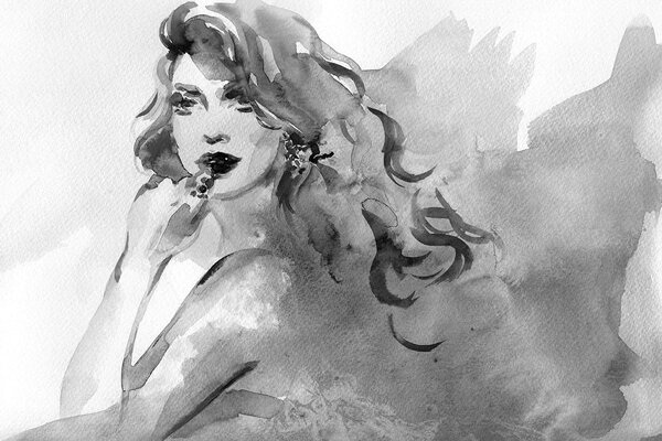 Tapet portret feminin în alb-negru