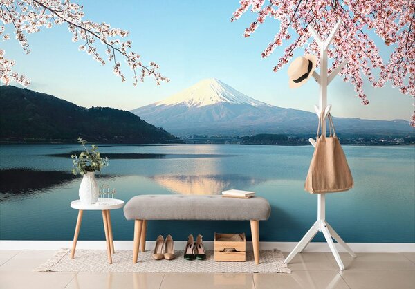 Fototapet vedere din lac la Fuji
