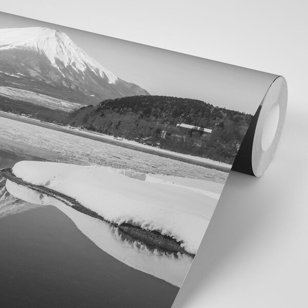 Fototapet muntele japonez Fuji în alb-negru
